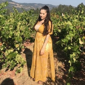 Lace Mustard Maxi Dress